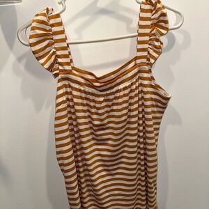 Striped Ruffle Sleeve Top - Orange and White